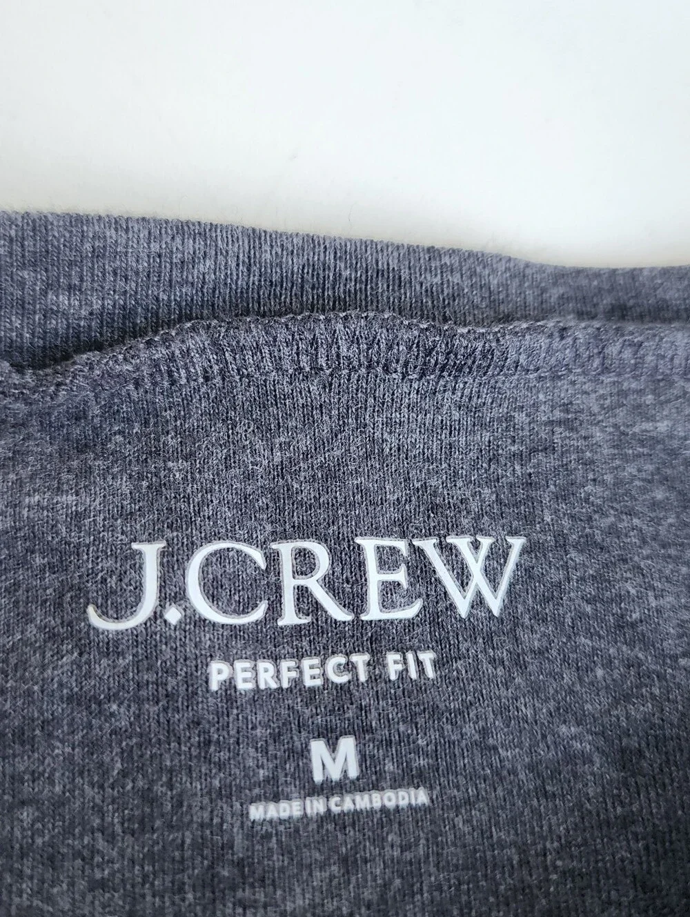 J.Crew Charcoal Gray Long-Sleeve Perfect Tee Gold Button Shoulders 100% Cotton M
